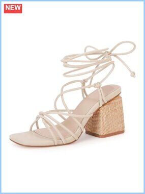 Lace Up Chunky Braided Block Heel Square Toe Ankle Strap Sandals